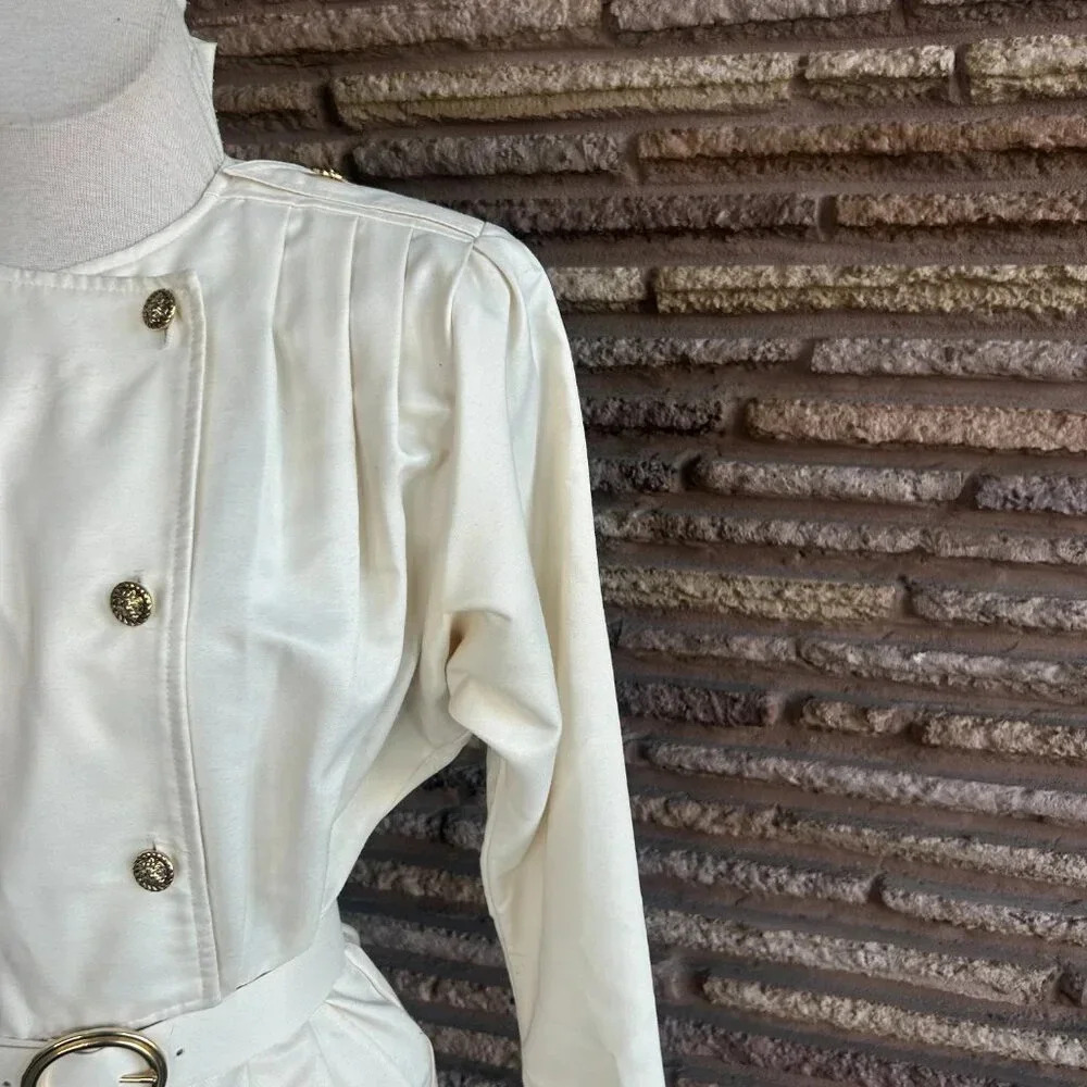 Fauroche by Lori Weidner Vintage 80s Cream Military Jumpsuit Gold Buttons Size 5 - Picture 8 of 12